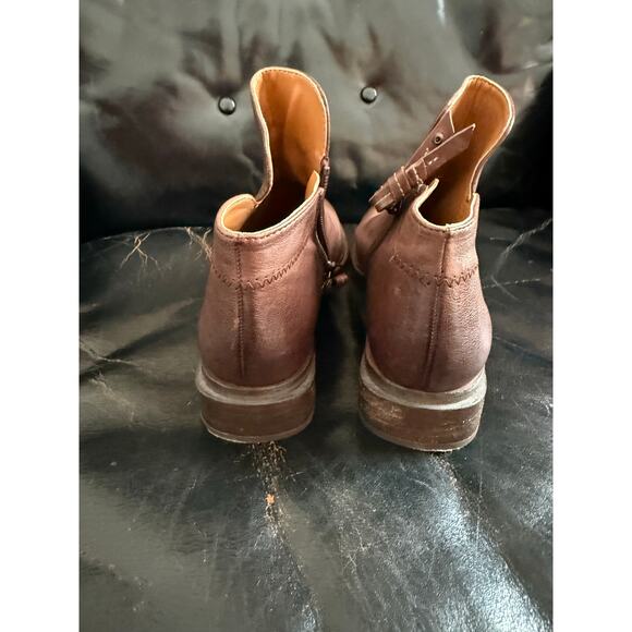 Franco Sarto Brown Leather Ankle Boots Women’s Size 7 Zip Side Low Heel Booties - Picture 4 of 6